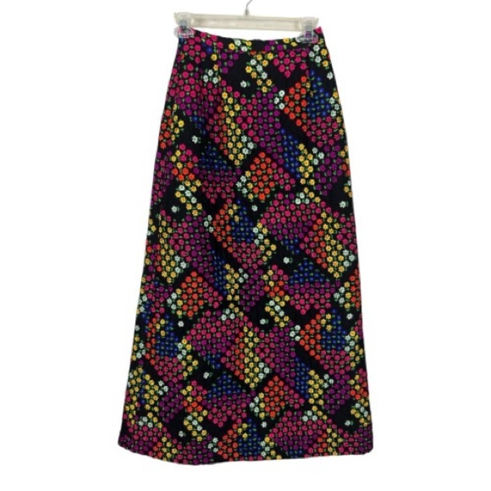 Vintage Bright Colorful Floral quilted Maxi Skirt handmade? XS